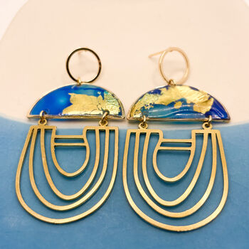 Blue Gold Flake Arch Statement Earrings For Her, 6 of 12