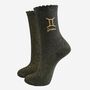 Women's Glitter Socks Black Gold Zodiac Gemini, thumbnail 2 of 5