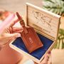 Personalised Leather Luggage Tag With Wooden Gift Box, thumbnail 1 of 8