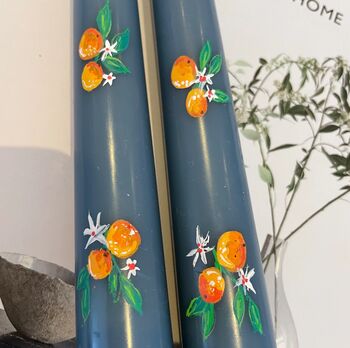 Hand Painted Pair Of Orange Blossom Taper Candles, 7 of 7