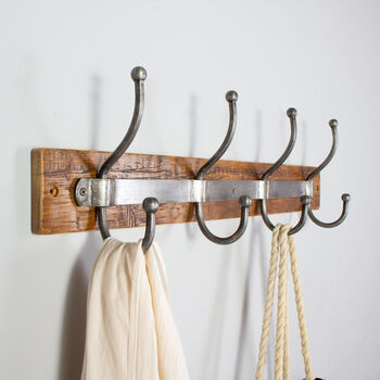 Reclaimed Wooden Coat Rack With Metal Hooks, 2 of 3