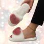 Christmas Slippers With Pink Fluffy Heart, thumbnail 1 of 2