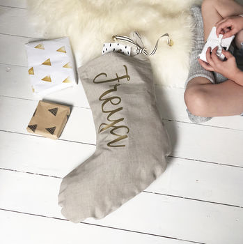 Personalised Name Linen Christmas Stocking, 2 of 2
