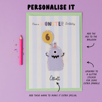 Personalised Monster Birthday Card With Stickers, 2 of 7