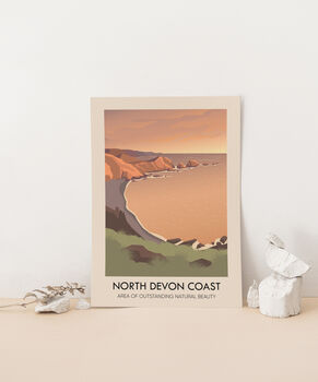 North Devon Coast Aonb Travel Poster Art Print, 3 of 8