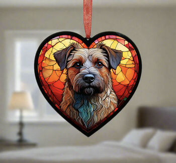 Border Terrier Stained Glass Effect Heart Suncatcher, 4 of 6