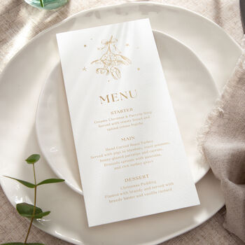 Mistletoe Foiled Christmas Dinner Menu Cards, 2 of 2