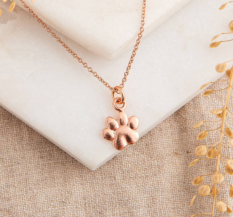 Solid Gold Filigree Dog Paw Print Necklace with Heart Bail