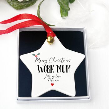 Personalised Work Mum Christmas Hanging Xmas Jingle Star, 2 of 2