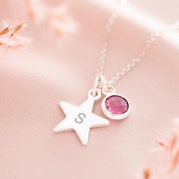 Personalised Hand Stamped Star And Birthstone Necklace, 4 of 12