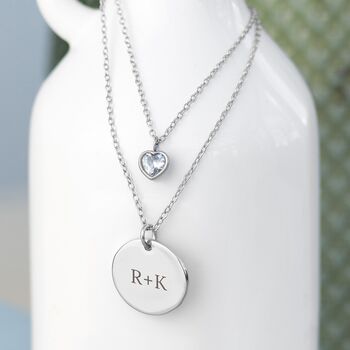 Personalised Layered Crystal Heart And Disc Necklace, 5 of 11