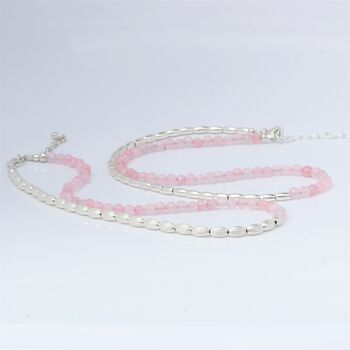Rose Quartz Necklace Or Double Stranded Bracelet In Sterling Silver, 6 of 10