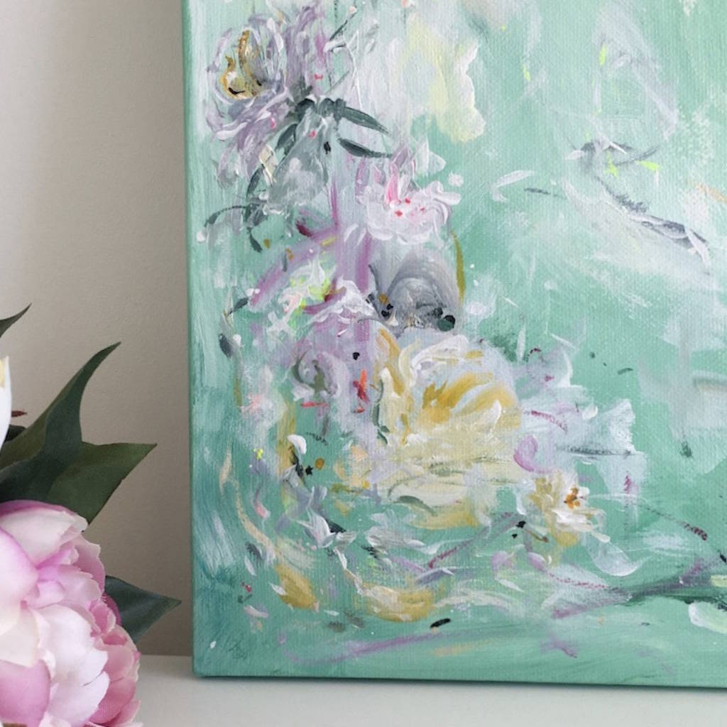 Mint Green Abstract Floral Wall Art Original Canvas By