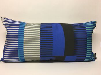 Combed Stripe Cushion Cobalt, Black + Aqua, 5 of 5
