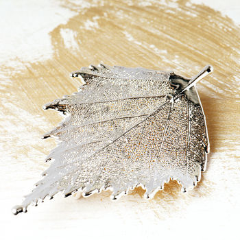 Natural Birch Leaf Brooch In Gold Or Silver, 7 of 12