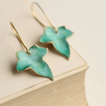 Seafoam Turquoise Ivy Leaf Earrings, 5 of 7