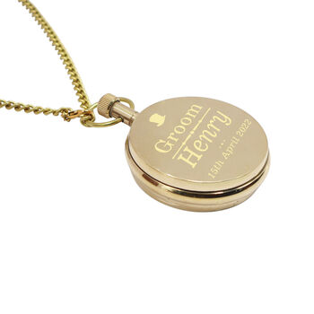 Custom Groomsmen Pocket Watch With Wood And Leather Presentation Case, 10 of 12
