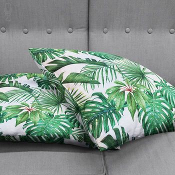Green Tropical Palm And Eucalyptus Leaves Cushion Cover, 4 of 7