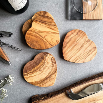 Set Of Four Italian Olive Wood Heart Coasters, 2 of 7