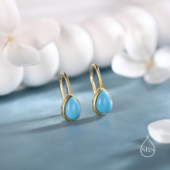 Sterling Silver Pear Cut Turquoise Stone Drop Hook Earrings, 3 of 12