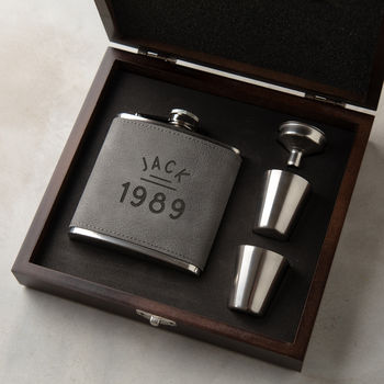 Personalised Vegan Leather Hip Flask Gift Set For Him, 2 of 8