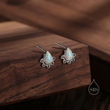 Sterling Silver Droplet Opal Crown Stud Earrings, 5 of 12