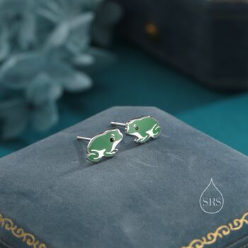 Sterling Silver Tiny Enamel Frog Stud Earrings, 6 of 11