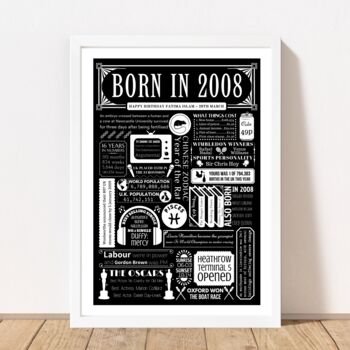 2008 Personalised 16th Birthday Fact Print Gift, 8 of 9