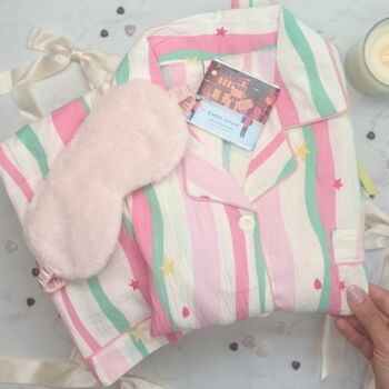 Christmas Pyjama Gift Set – Striped Pastel Pjs And Eye Mask – Ideal For Her And Teens, 9 of 10