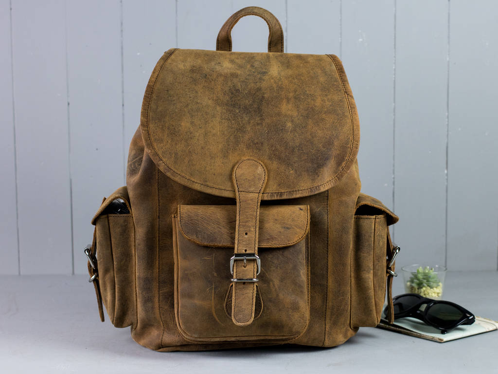 vintage style large leather backpack by scaramanga | notonthehighstreet.com