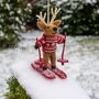 Handmade Felt Blitzen The Skiing Reindeer Decoration, thumbnail 1 of 4