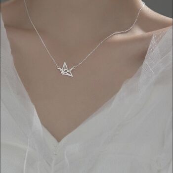 Sterling Silver Origami Crane Necklace, 2 of 5