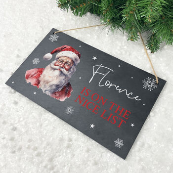 Personalised Traditional Santa Nice List Slate Hanging Plaque 25 X 15cm, 2 of 6