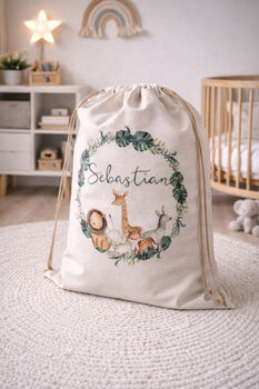 Personalised Toy Storage Bag, Jungle Animal Nursery Laundry Bag, 3 of 3