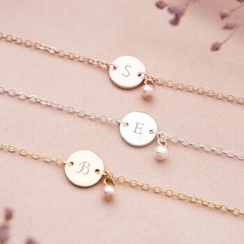 Initial Disc And Freshwater Pearl Name Bracelet, 2 of 11