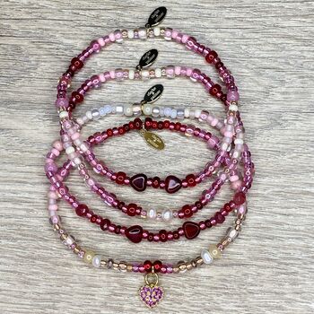 Ombre Red Bracelet With Pearls And Heart Charm, 3 of 8