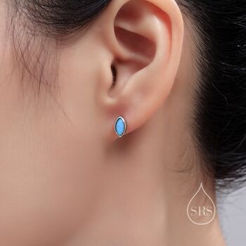 Sterling Silver Blue Opal Marquise Stud Earrings, 5 of 11