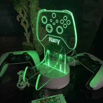Personalised LED Light Neon Green Dual Controller Stand, 3 of 6