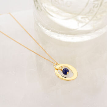 Halo Birthstone Necklace Lapis September In Silver, 5 of 6
