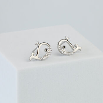 Sterling Silver Crystal Whale Stud Earrings, 3 of 5