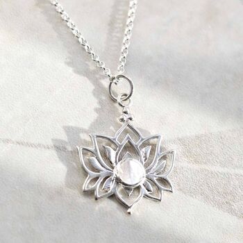 Sterling Silver Gemstone Lotus Pendant Necklace, 2 of 4