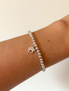 Sterling Silver Paw Print Charm Beaded Bracelet, 2 of 7