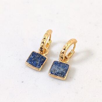 The Square Lapis Lazuli Earrings, Gold Plated, 3 of 7