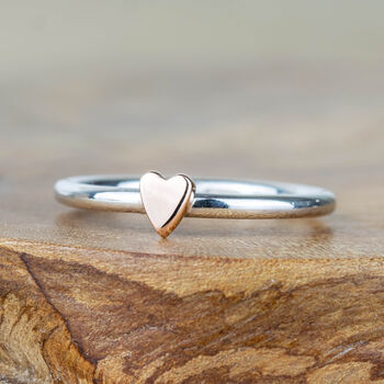 Handmade Silver And Solid Rose Gold Heart Ring, 3 of 6