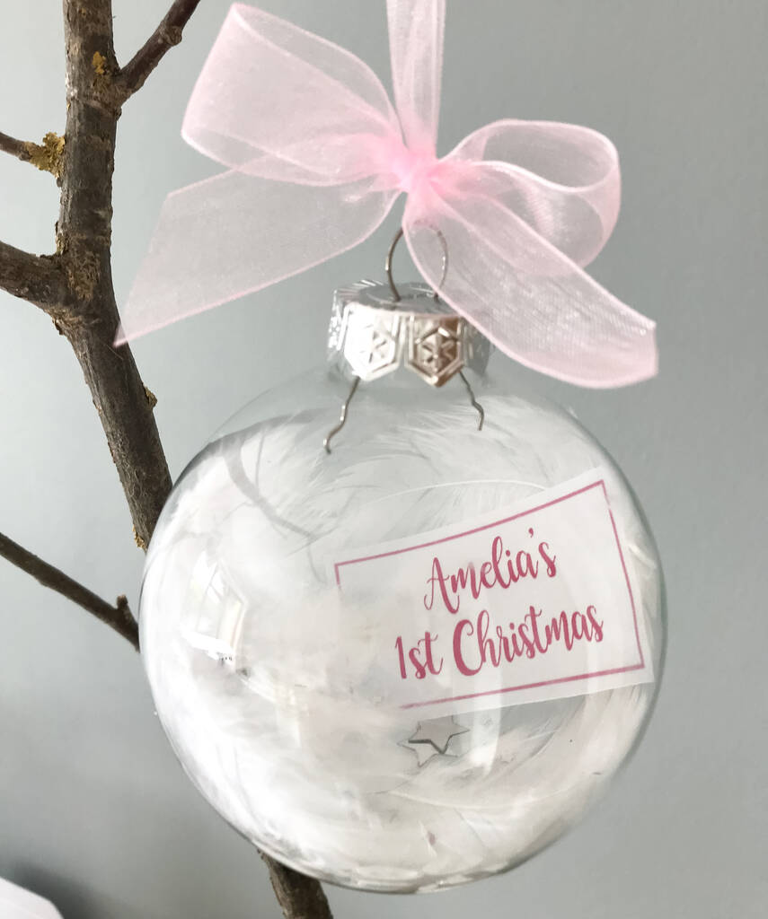 Personalised Baby's 1st Christmas Feather Filled Bauble By Little Bird ...