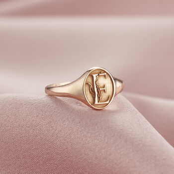 Floral Engraved Initial Signet Ring, 5 of 9