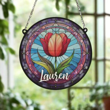 Tulip Personalised Stained Glass Effect Suncatcher, 5 of 7