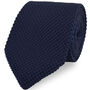 100% Polyester Diamond End Knitted Tie Navy Blue, thumbnail 1 of 2