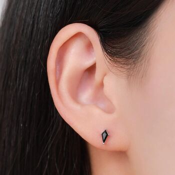 Black Cz Rhombus Flat Back Earrings In Sterling Silver, 2 of 10