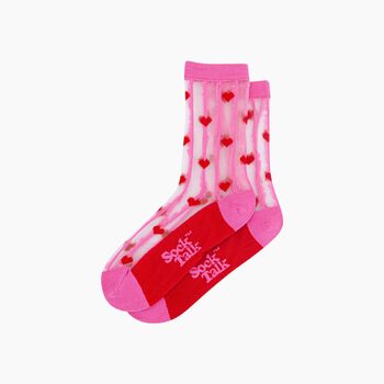 Hearts Stripes Combed Cotton Sheer Pop Socks In Pink/Red, 3 of 4